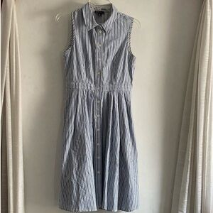 Jones NY blue and white striped, sleeveless, pleated A-Line Midi Dress Sz: 8